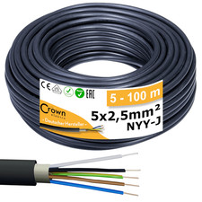 Erdkabel NYY 5x2,5mm² | 5-100m Länge | Erdleitung Außenkabel Stromkabel Schwarz