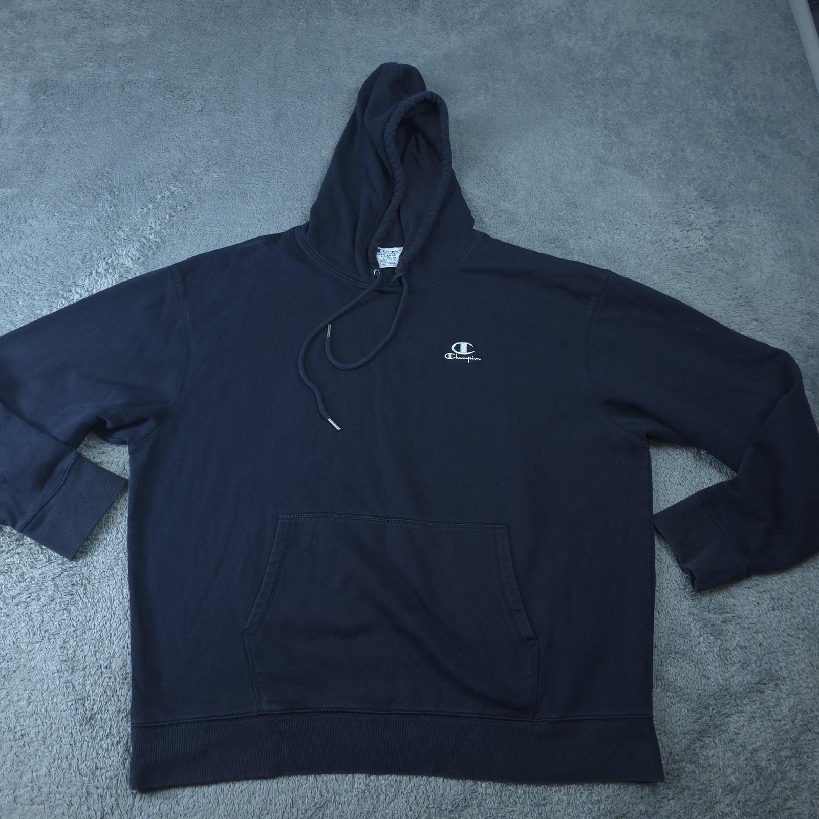 Champion Hoodie Sweatshirt Mens XL Navy Classic Fleece Pullover Small C Logo