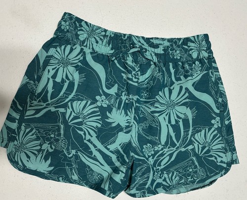 ATHLETA GIRL Shorts Sz XL 14 Green Floral Print Pockets Elastic With Drawstring