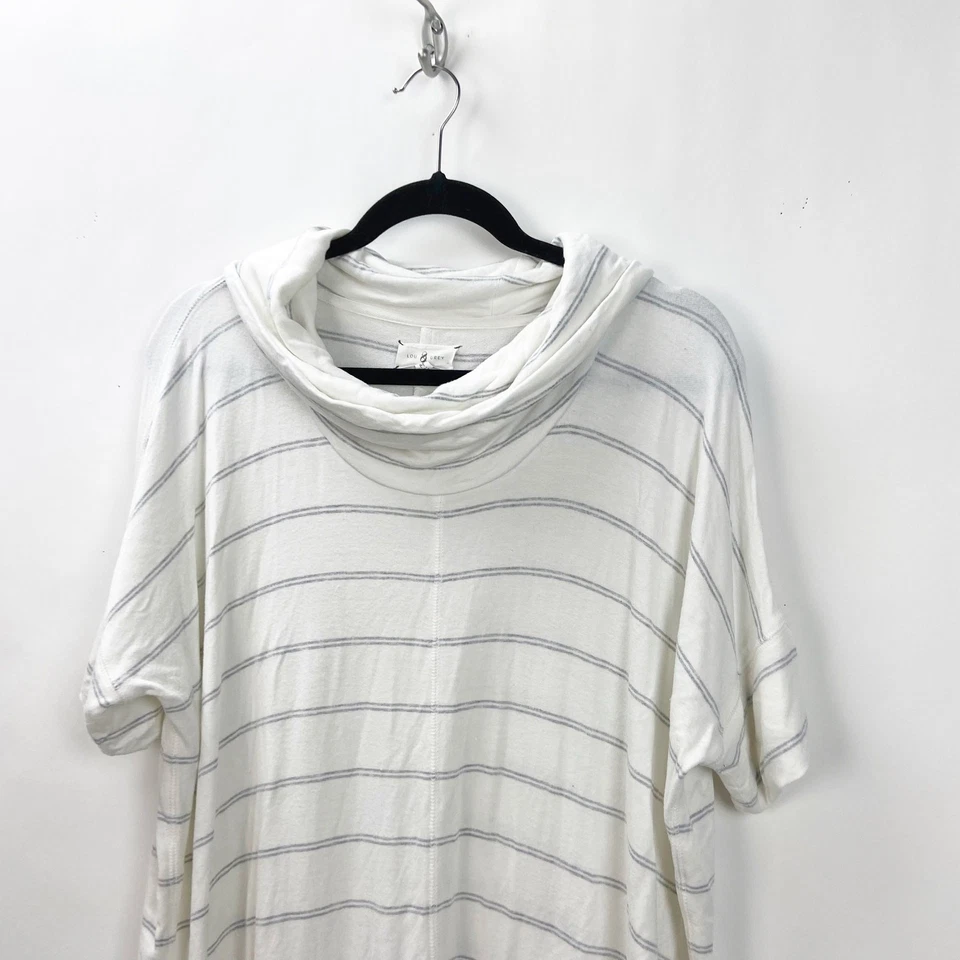 Top tejido Lou & Grey mediano para mujer blanco a rayas cuello capucha Foto 2 de 4