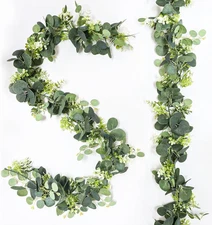 5.9ft Artificial Greenery Garland, Eucalyptus Garland, Fake Greenery Hanging Vin
