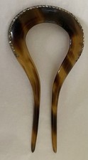 Art Deco 1920s Celluloid Tortoiseshell color Hair Comb with Rhinestones 2 Point