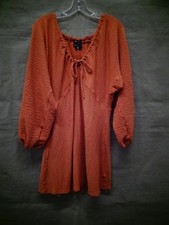 ASOS DESIGN Dress Womens 12 Orange Textured Boho Swing Mini Balloon Sleeve