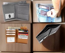 Hipster wallet RFID Safe Leather Bifold Wallet for Men ID Key Holder Euro Size