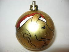 NEW HANDPAINTED COLLIE SANTA CLAUS UNBREAKABLE GOLD CHRISTMAS ORNAMENT 2 1/2"