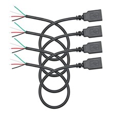USB A Female to 4 Pin Bare Wire Open End Power Data Pigtail Cable 11 In 4 PCS