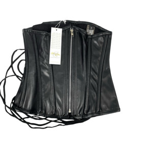 NEW Top Drawer Daisy Corsets Steel Boned vegan leather lace up Corset Sz S black