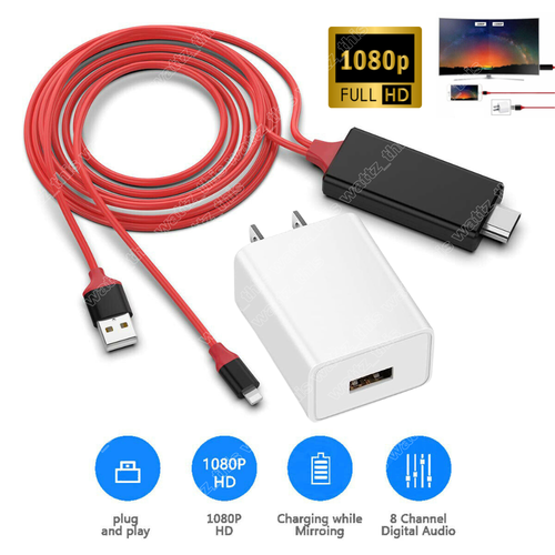 HDMI Mirroring AV Cable Phone to TV HDTV Adapter For Apple iPhone XS Max XR 12 8 - Afbeelding 1 van 12