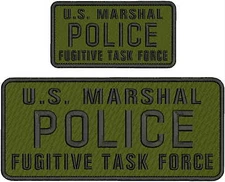U S MARSHAL POLICE F TASK FORCE EMB PATCH 4.75X11  AND 3X6 HOOK ON BACK/OD/BLACK