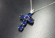 3 Ct Oval Cut Simulated Sapphire Women's Cross Pendant 14k White Gold Plated