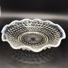 Vintage Hobnail Ruffled Edge Bowl Candy Dish Clear With White Opalescent Edge