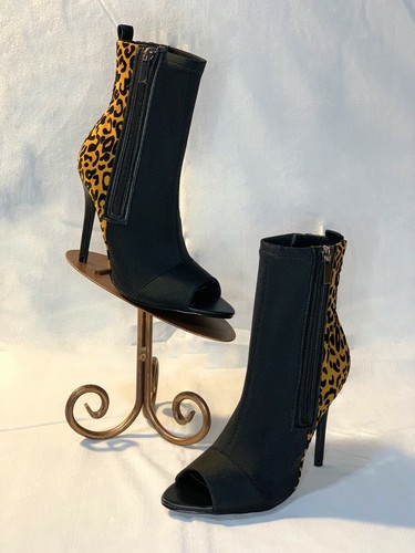 leopard open toe ankle boots