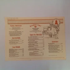 Vtg 1984 Dinner Bell Restaurant Souvenir Paper Placemat Menu Breakfast Sides OH