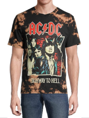 AC/DC Highway To Hell Black Bleach Tie Dye Heavy Metal Rock T-Shirt Size Mens M