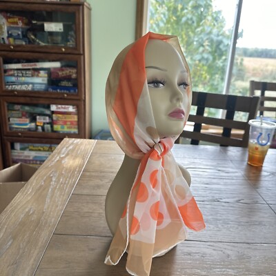 Vtg 70's Sheer Scarf Orange Fall Color Convertible Wind Hair Cover