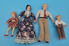 NM 60's German Celluloid Dollhouse Doll Family of 4 Dad Mom Girl Boy Poseable