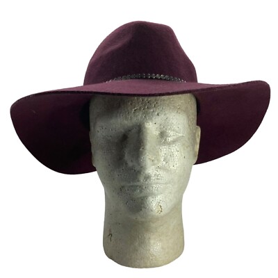 Express 100% Wool Burgundy Red Hat Fedora One Size Metal