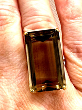 Designer R 18k Rectangular Smoky Quartz Stylish Ring 12 grams