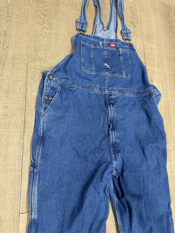 Dickies Bib Overalls Men's Size 48x32 Blue Denim Carpenter Workwear Utility Pant - Image 4 of 4