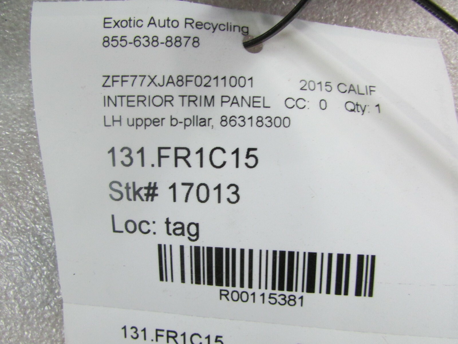 Ferrari California T, LH, Left, Rear Upper trim, Used, P/N 86318300