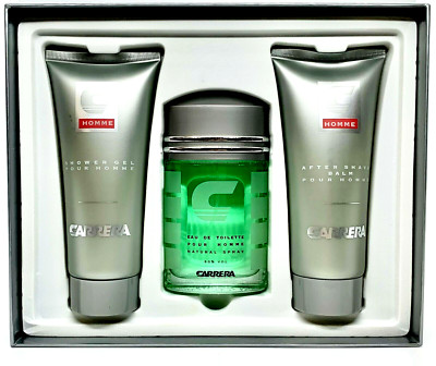 CARRERA POUR HOMME 3 PCS GIFT SET FOR MEN EDT, AFTER SHAVE BALM, SHOWER GEL NEW!