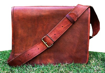 13''Men's Vintage Brown Leather Full Flap Messenger Rare Satchel Shoulder Bag 