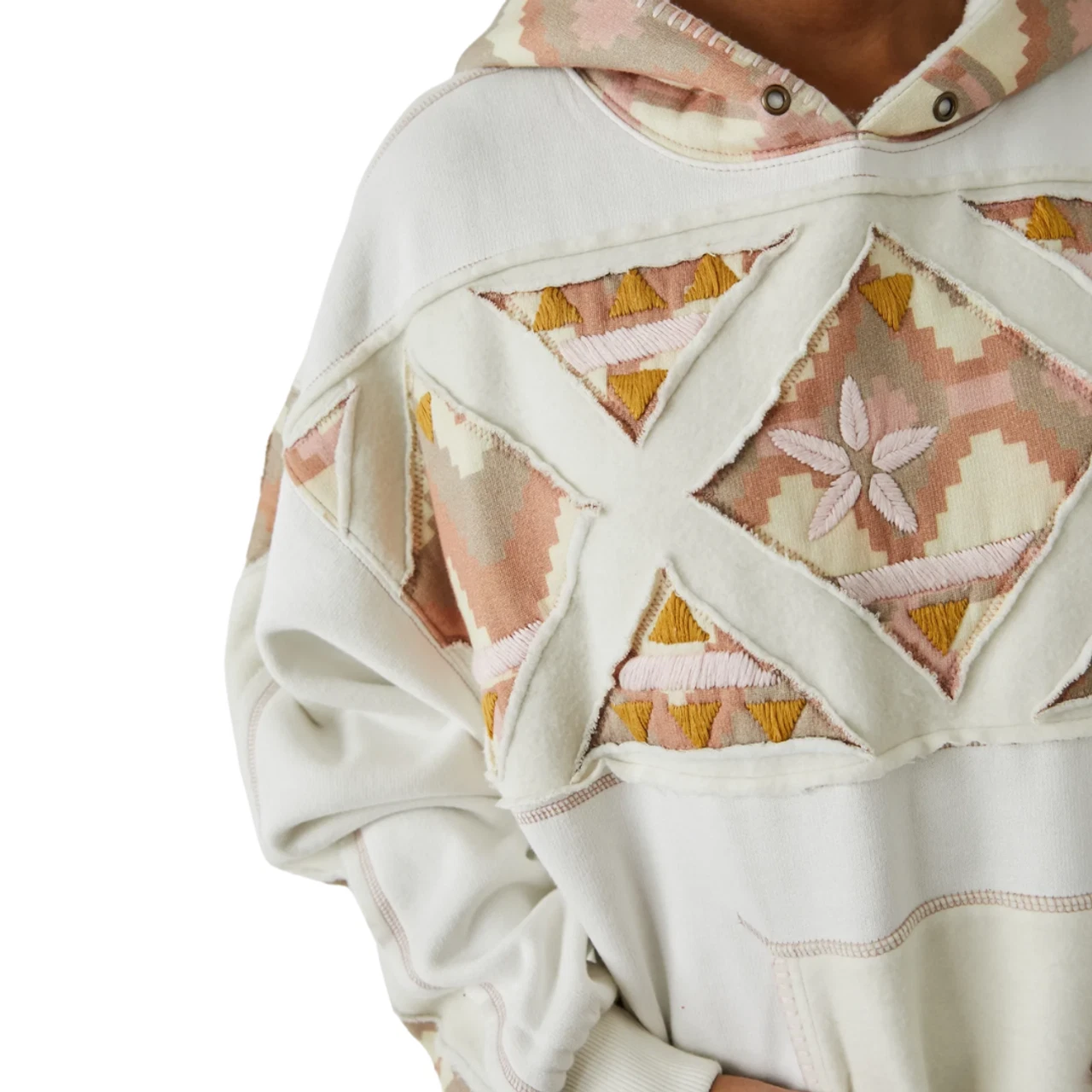 OFF WHITE Free People Nordic It’s a Vibe Felpa con Cappuccio Oversize Manica Lunga Avorio L