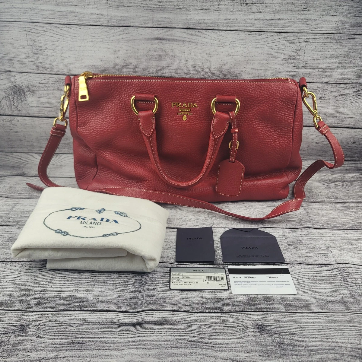 PRADA Vitello Daino Leather Shoulder Bag Red BL0778