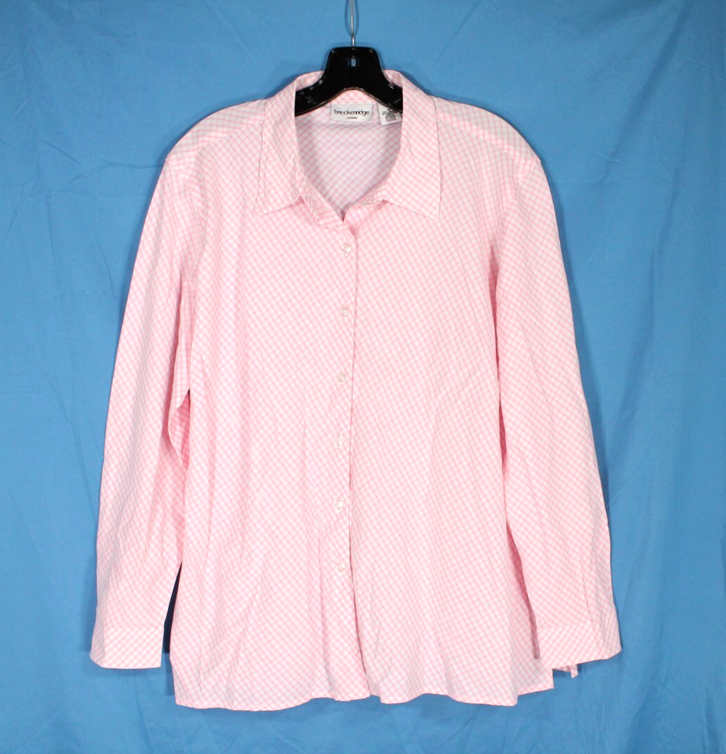 BRECKENRIDGE WOMAN Pink GINGHAM CHECKS Twill BUTTON-UP SHIRT Blouse/Top Sz 2X