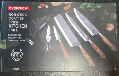 Everrich Non-Stick Kitchen Knife Set of 6 Cleaver~Chef's~Carving ER-0210 NEW