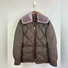 VINTAGE TEMPCO Men's Goose Down Puffer Coat Quilted Nylon Jacket Army Green 42