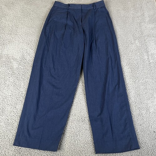 Banana Republic Damenhose 6P Petite Blue hoher Bund gerade Plissee Büro