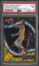 2020-21 SELECT COURTSIDE PRIZM BLACK WHITE GOLD FLASH STEPHEN CURRY 1/1 PSA 7