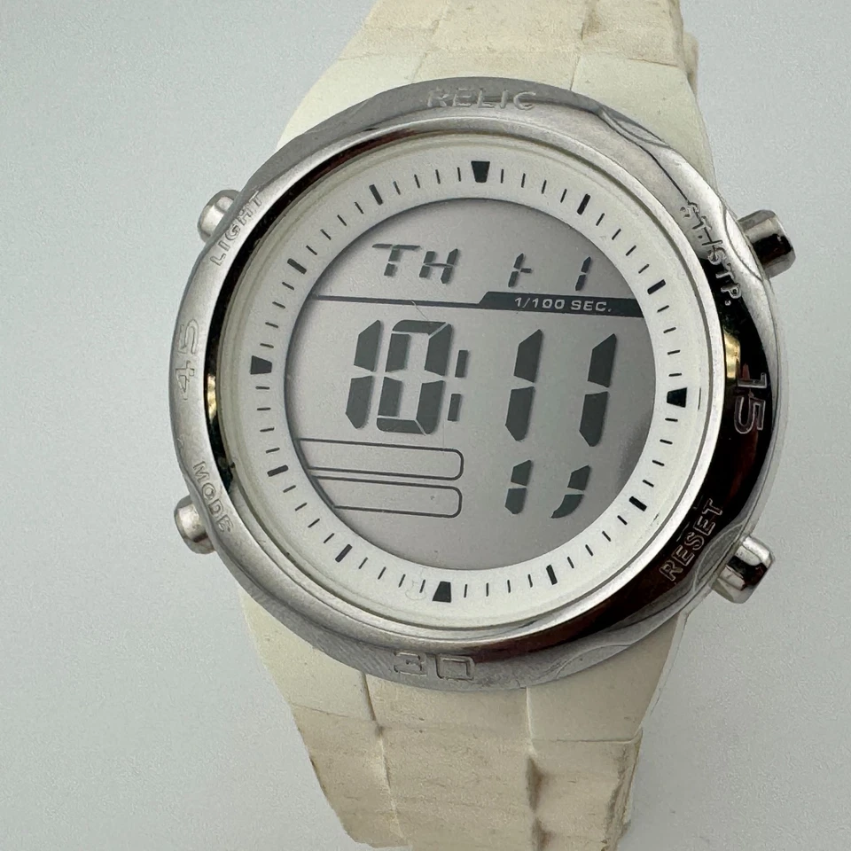 Reloj Reliquia Digital Cuarzo ZR50030 Hombre 50m Plata Blanco Alarma Cronógrafo Batería Nueva Foto 2 de 4