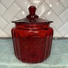Vintage Anchor Hocking Ruby Red Glass Mayfair Open Rose Biscuit Cookie Jar