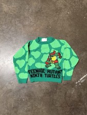 Vintage Teenage Mutant Ninja Turtles Green All Print Sweater Kids Size 7 USA