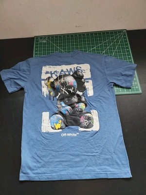 Off-White x KAWS Blue Men's T-shirt Size L Large L Damaged Small