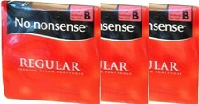 3 PAIR No Nonsense Regular Premium Nylon Pantyhose BEIGE Reinforced Toe SIZE B