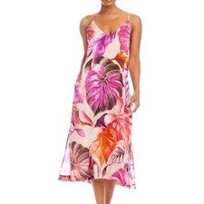 Karen Kane Women's Patrice Print Side Slit Midi Slip Dress 100% Cupro M NEW