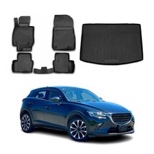 Fußmatten & Kofferraumwanne Set für Mazda CX-3 2015-2021 Gummi TPE Schwarz 5x