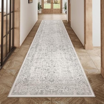 Gray Runner Rug 3x12 Hallway Machine Washable Kitchen Vintage Distressed Non 