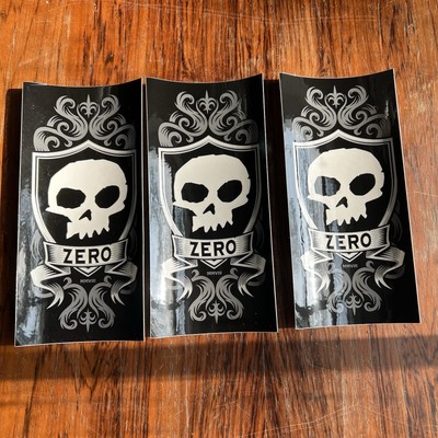 (3) Vtg Zero Skateboards Skull Classic Family/Team Crest Logo Sticker 5in Y2K SN
