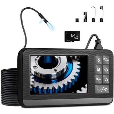 5M Dual Probe Endoscope w/ 4.3'' HD Screen, 64GB SD Card , IP67 Waterproof 1080P