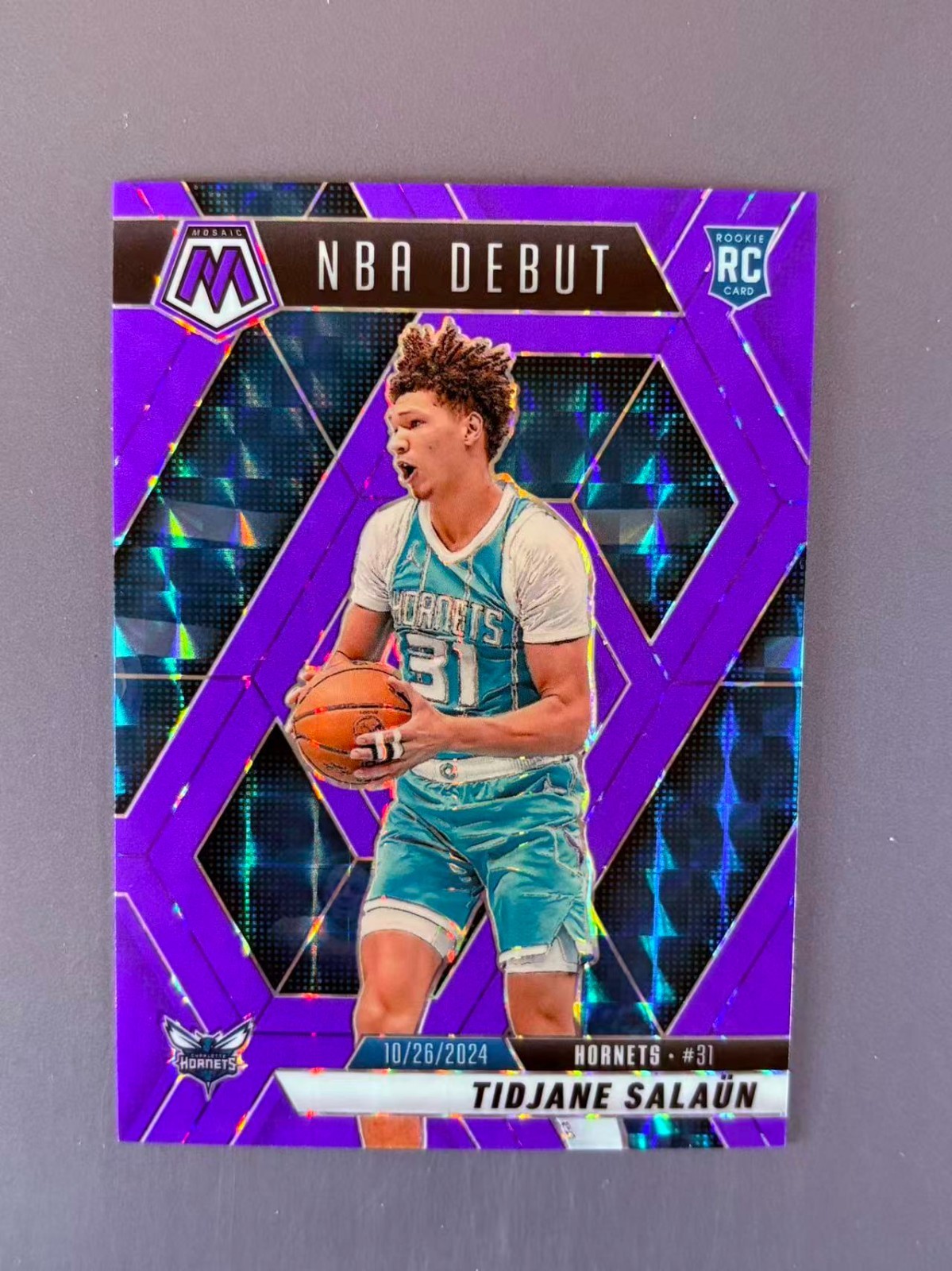 Tidjane Salaun 2024-25 Panini Mosaic Purple Fluorescent Prizm /249 RC #268