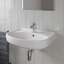 Bathroom Cloakroom Wall Hung Basin Sink 1 Tap Hole Ceramic Modern Gloss White