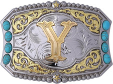 Turquoise Belt Buckle Western Cowboy Rodeo Initial Letters ABCDEFG to Z Belt Buc