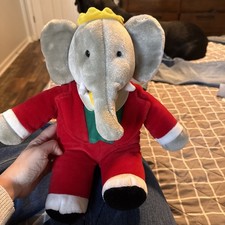Gund Babar Elephant King Plush Stuffed Toy Red Suit Velour Vintage 14 Inch 1988