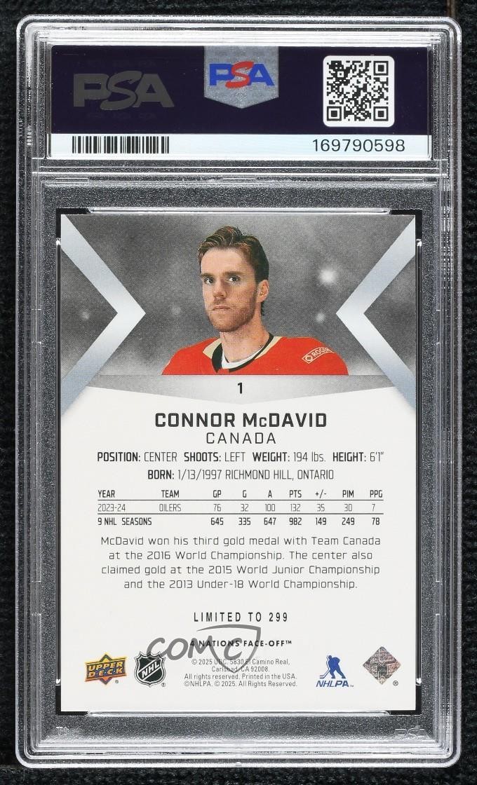 2024 UD 4 Nations Face-Off Country Team Logo /299 Connor McDavid PSA 10 GEM MT view 2