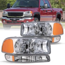 Headlights+Bumper Lamp For 1999-2006 GMC Sierra/ 00-06 Yukon Factory Chrome 4PCS