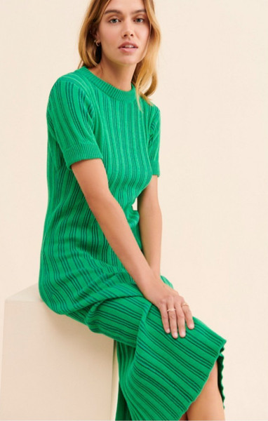 Rue Stiic Wren knit emerald green and blue ribbed midi dress Size XS